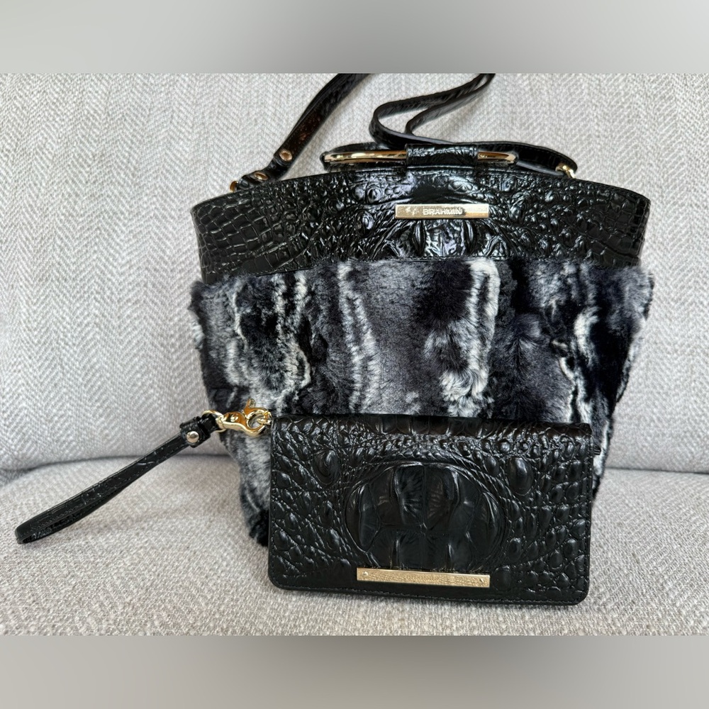 Brahmin Black and Gray Fur Shoulder Bag - Picture 2 of 7